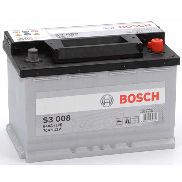 Акумулятор BOSCH (S3008) 70Ач, 640А, 175/278/190, 12V, -/+