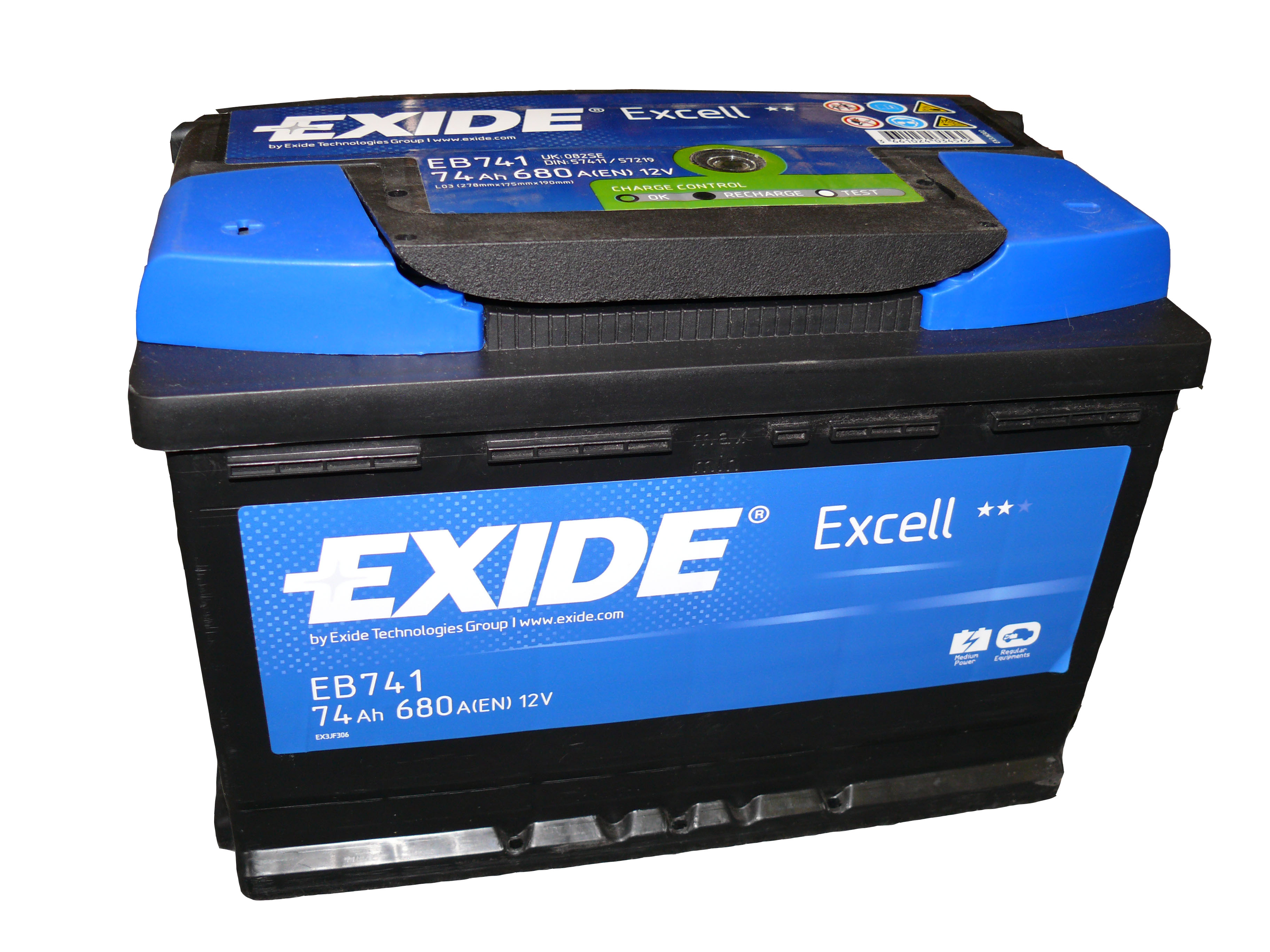 Аккумулятор EXIDE EXCELL 74Ач, 680А, 175/278/190, 12V, +/-