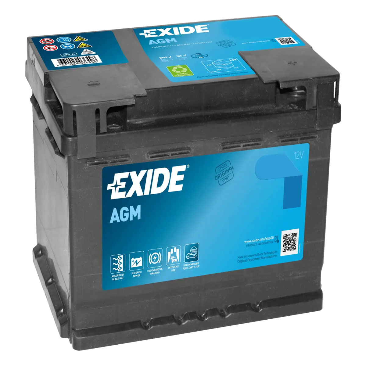 Акумулятор EXIDE AGM 8Ач, 110А, 70/150/105, 12V, +/-