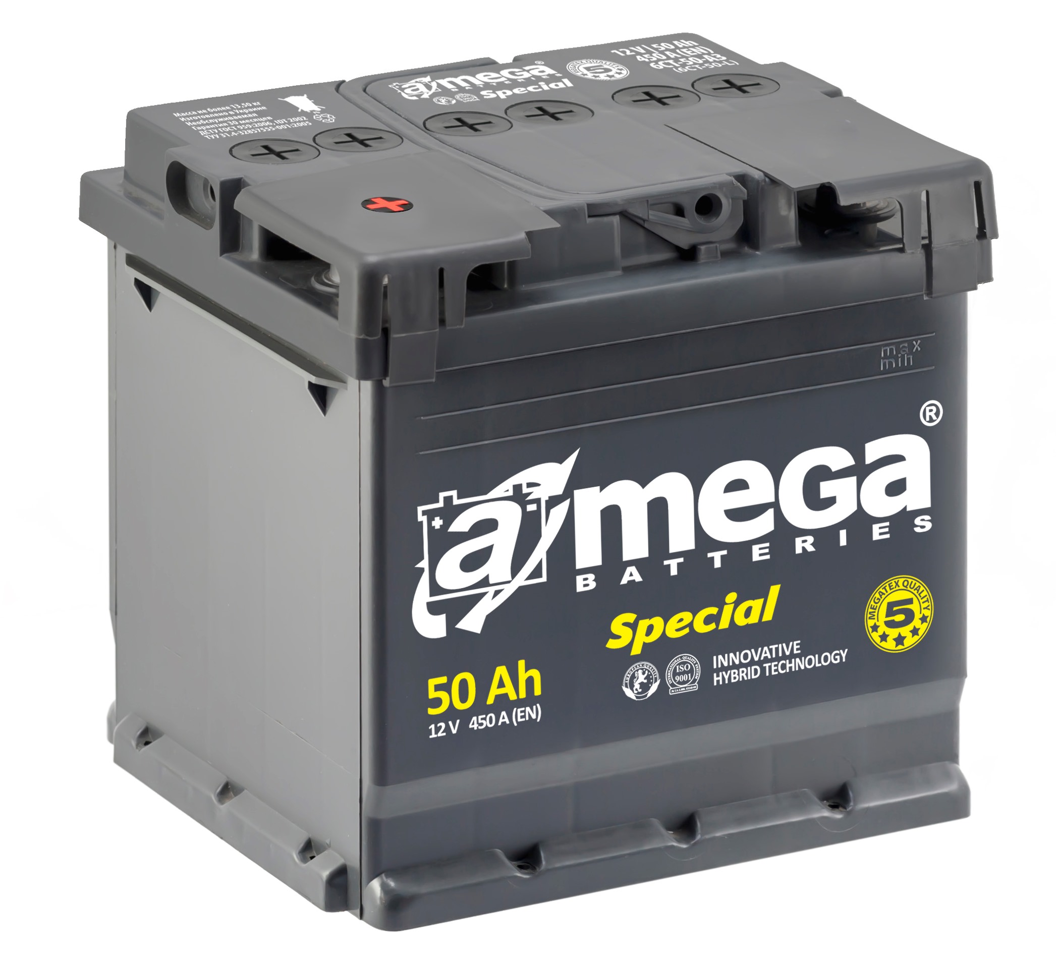 Аккумулятор A-MEGA Special 74Ач, 750А, 174/276/190, 12V, -/+