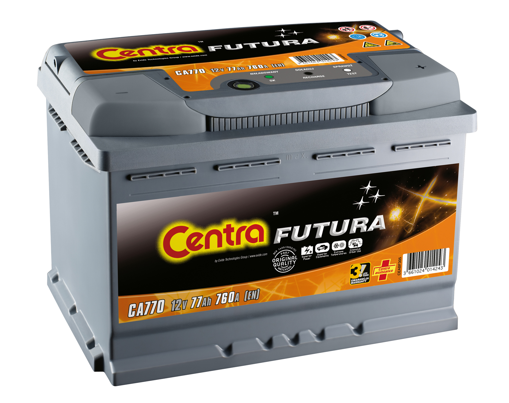 Аккумулятор CENTRA FUTURA 77Ач, 760А, 175/278/190, 12V, -/+